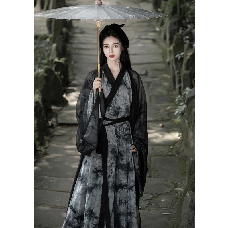 

Black Cold Feeling Hanfu Women's Adult Model Cross Collar Ancient Costume over Antique Style Suit