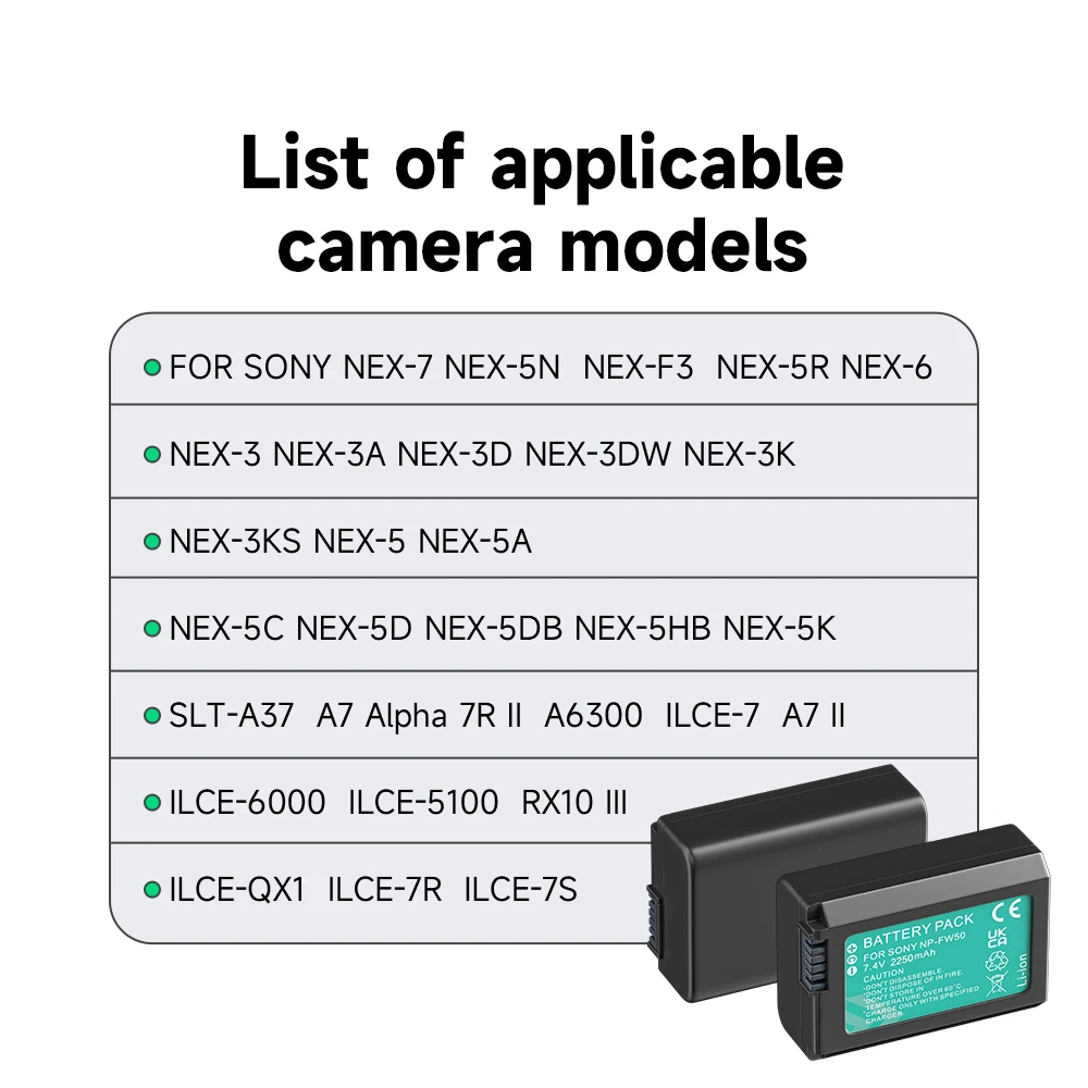 2250mAh NP-FW50 NP FW50 Camera Battery+LCD USB Dual Charger for Sony Alpha A6000 A6500 A6300 A6400 A7 A7II A7RII A7SII A7S A7S2