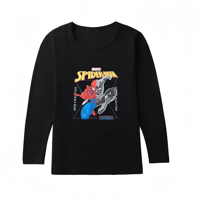 Spring and Autumn Children's Base Shirt, Boys' Pure Cotton Long Sleeved T-Shirt, Spider Man Printed Round Neck T-Shirt for Child