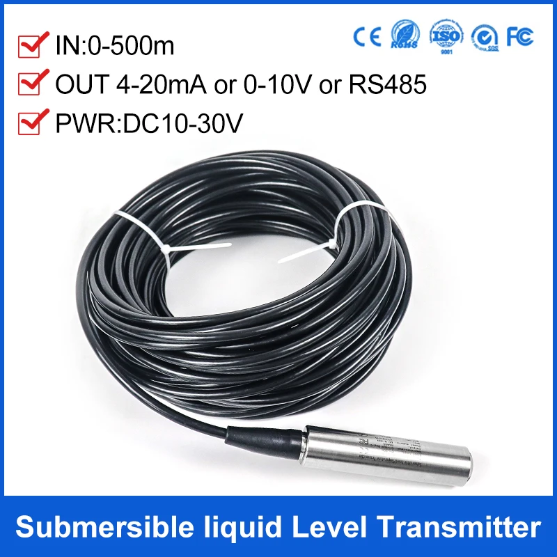 Water level transmitter 4-20mA 0-10V 0-5V RS485 submersible level sensor 304 liquid level sensor transmitter