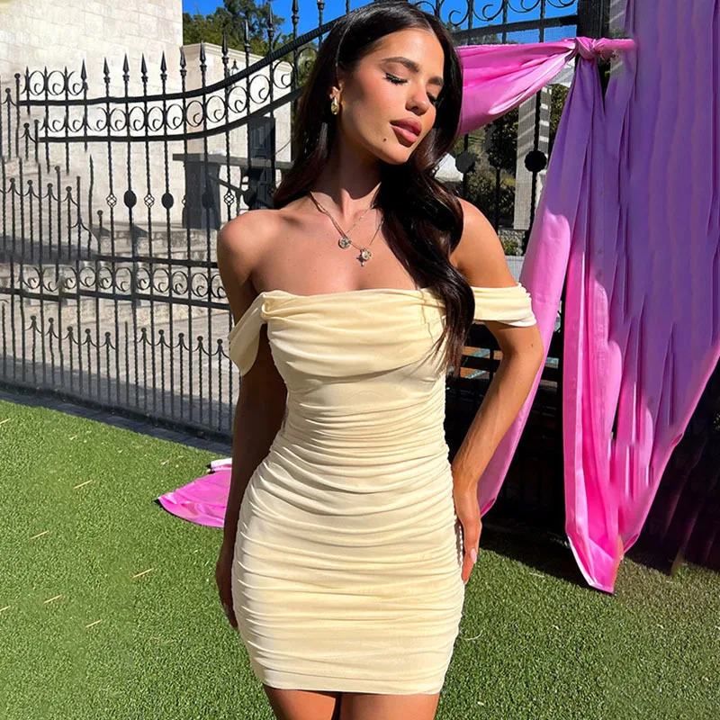

Apprabant Sexy Mesh Splicing Pleated Strapless Dress Fashionable Splicy Girls Sleeveless Backless Short Wrapped Hip Dresses