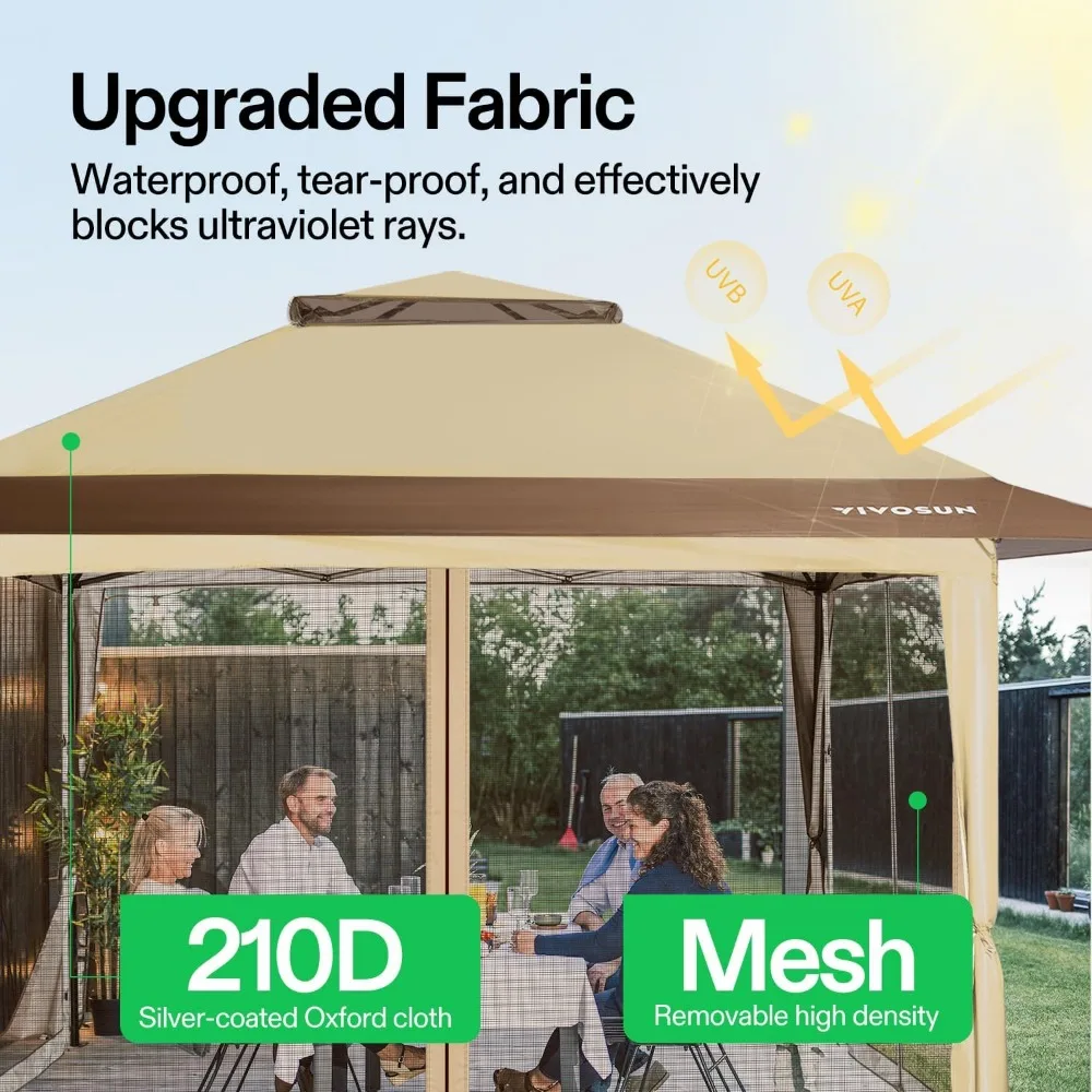 خيمة بمظلة منبثقة مقاس 13 × 13، مأوى مظلة سريع الإعداد مع شبكة ناموسية، قفل مركزي، حقيبة تخزين، شرفة خارجية فورية #2