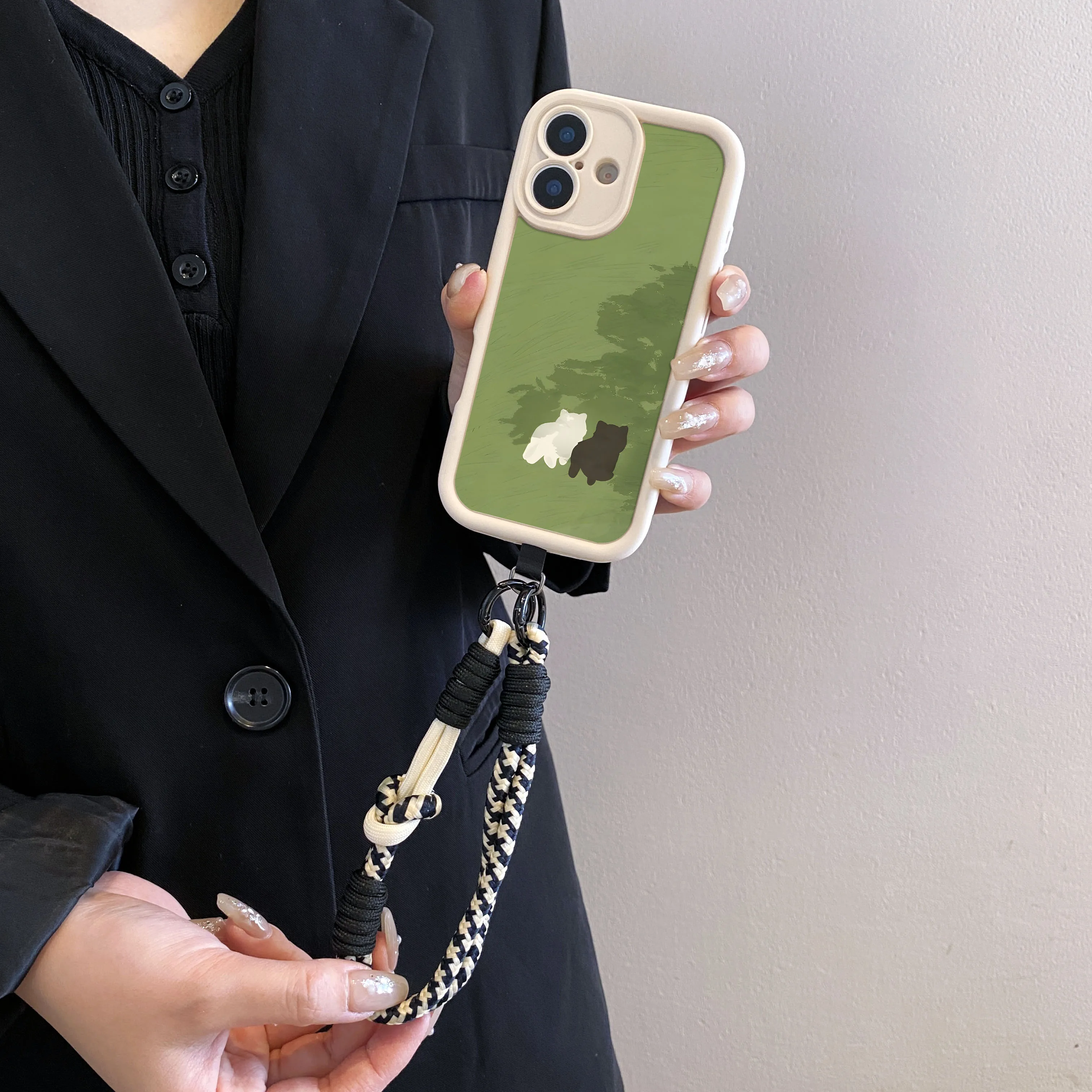 Cxd 5 جديد الكرتون القط Crossbody الحبل آيفون 16 15 14 13 12 11 17 برو ماكس XS ماكس XR 7 8 زائد المعصم سلسلة غطاء الهاتف