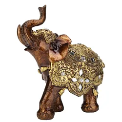 Resin Elephant Statue Wood Grain Feng Shui Elegant Elephant Sculpture Ornament for Home TV Cabinet Craft Decoration