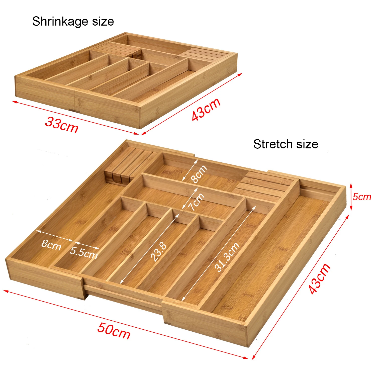 Bamboo Expandable Drawer Organizer, Premium Cutlery and Utensil Tray, 100% Pure Bamboo, Adjustable Kitchen Drawer Divider