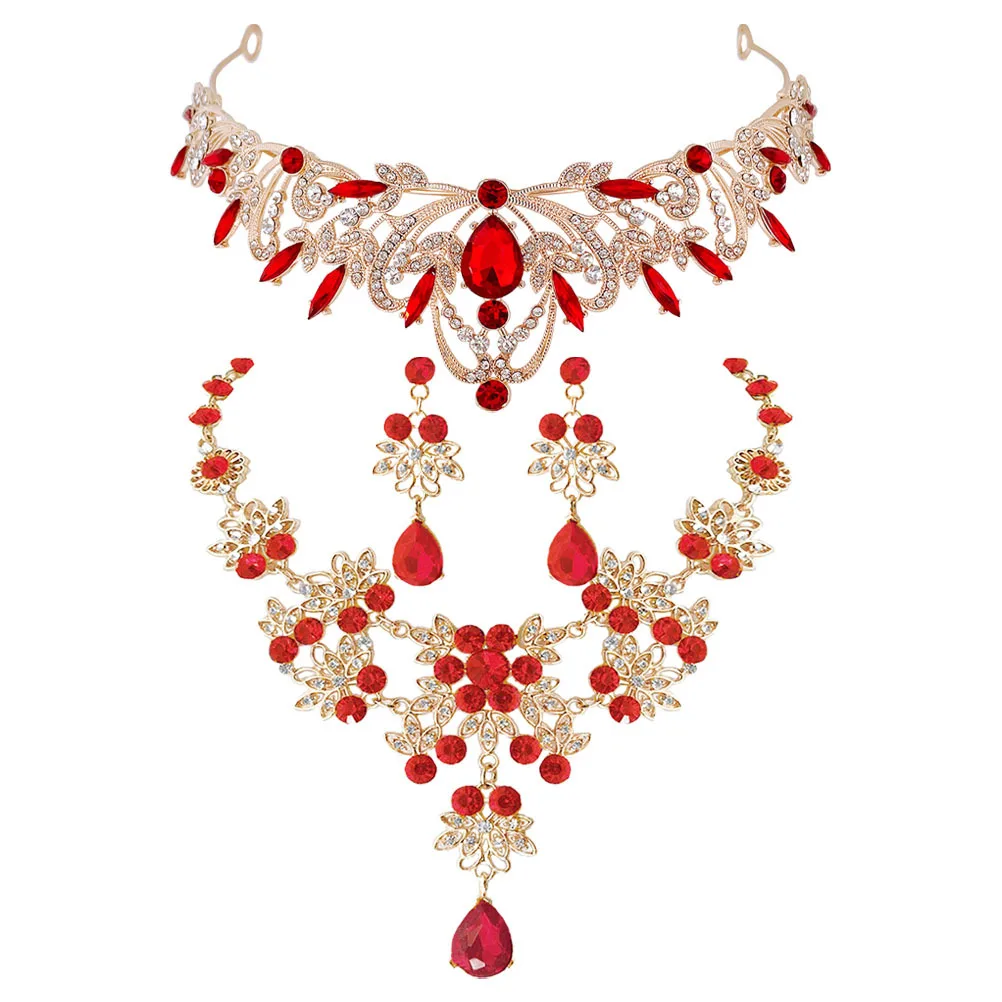 

1Set Rhinestone Bridal Jewelry Set Necklace Crown Earrings Wedding Birthday Prom Gift Bride Jewelries Crown and Earrings Set