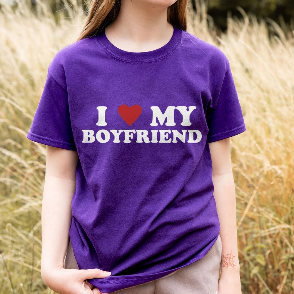 I Love My Boyfriend Women's Short Sleeve Tee Y2k Trendy Stylish Tshirt Comfort Colors Ladies Tops Cotton Shirt Couples Gift