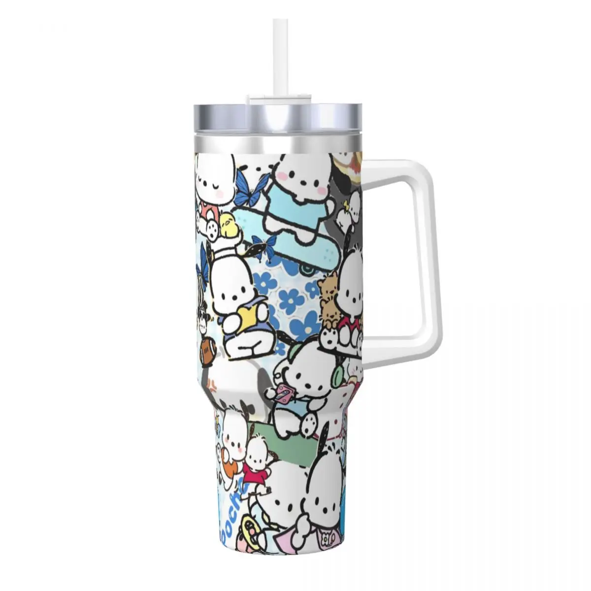 Cute Pochacco Stainless Steel Tumbler Cartoon Mugs Cup With Straws Travelist Cold Water Bottle Heat Preservation 40oz Coffee Mug