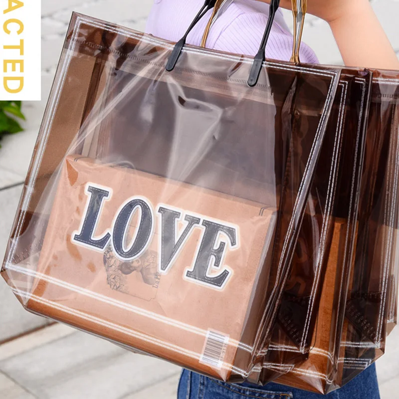 Bolsas de mano gruesas de PVC con estampado de amor para mujer, bolso portátil informal, bolsa de regalo impermeable, bolsas de ropa, bolsa de