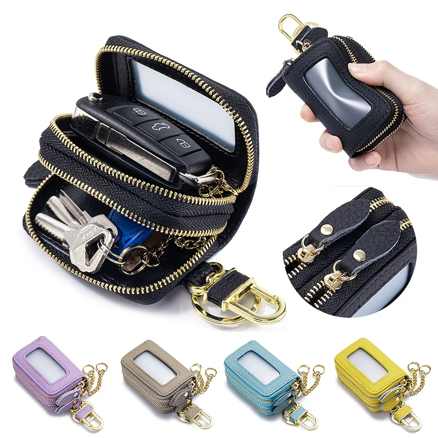 New Unisex Genuine Leather Key Wallet Men Casual Zipper Car Key Organizer Female Double Design Key Case Fashion Keychain Wallet