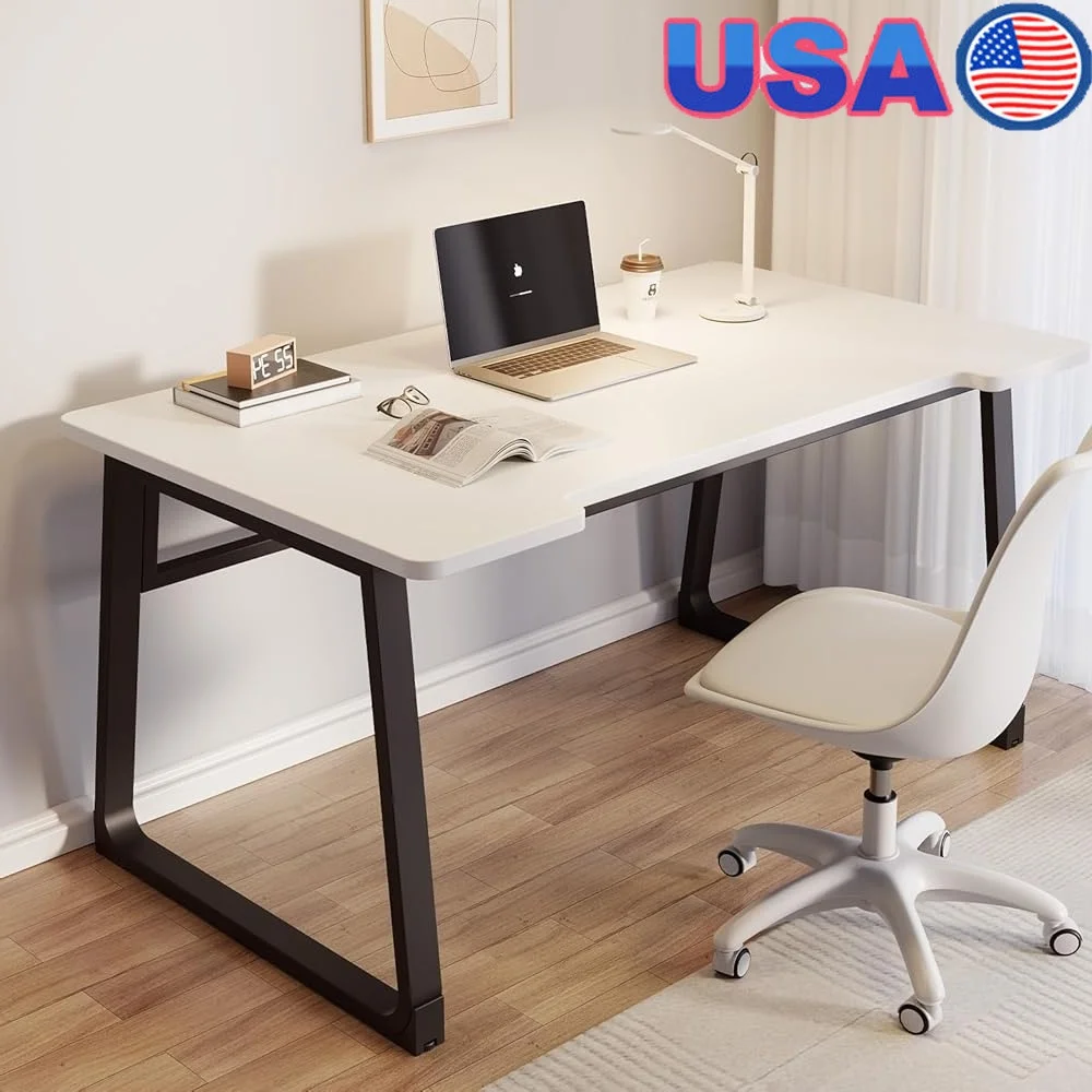 

Compact Computer Desk Small Office Table Height Adjustable Modern Design Stable Steel Frame Curved Corners Quiet Foot Pads