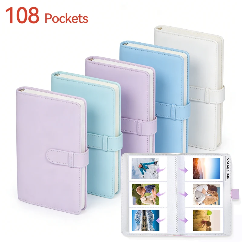 108 Taschen Fotoalbum Filmkamera 3 Zoll Papier PU-Leder Aufbewahrungshülle Stempelsammelbuch für Fujifilm Instax Mini 13 12