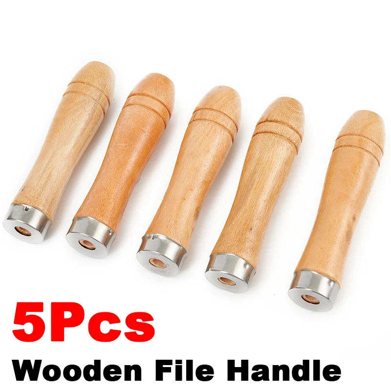 5Pcs Wooden File Handle Strong Metal Collar 11cm Hole & 6mm Diameter For Metal File/wood Rasp/screwdrivers/hand Drills