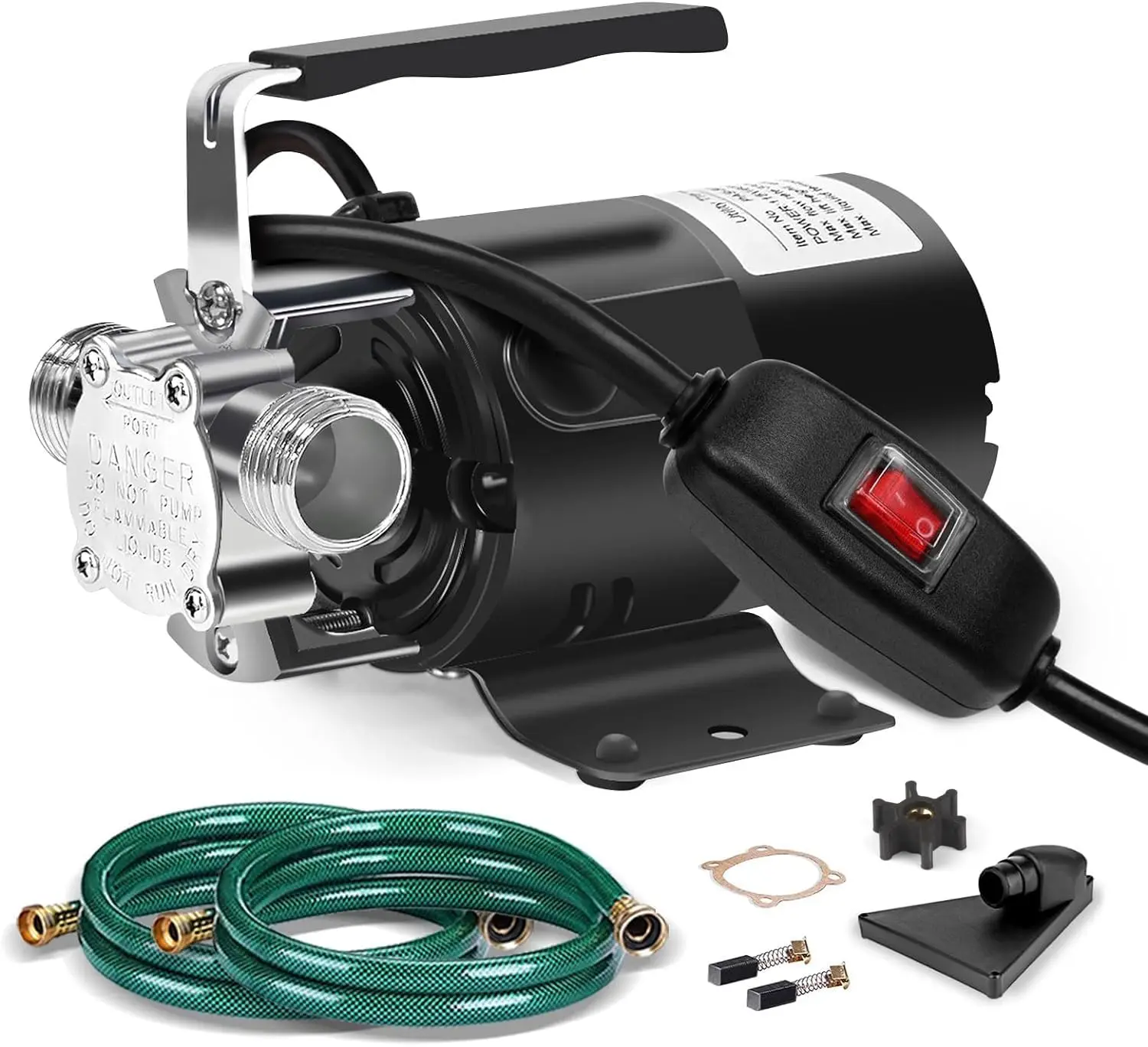 Bomba de Transferencia de Agua Eléctrica de 115V y 1/10HP con Interruptor de Encendido/Apagado, 2 Mangueras para Piscinas de Jardín, Acuarios, Jacuzzis y Drenaje