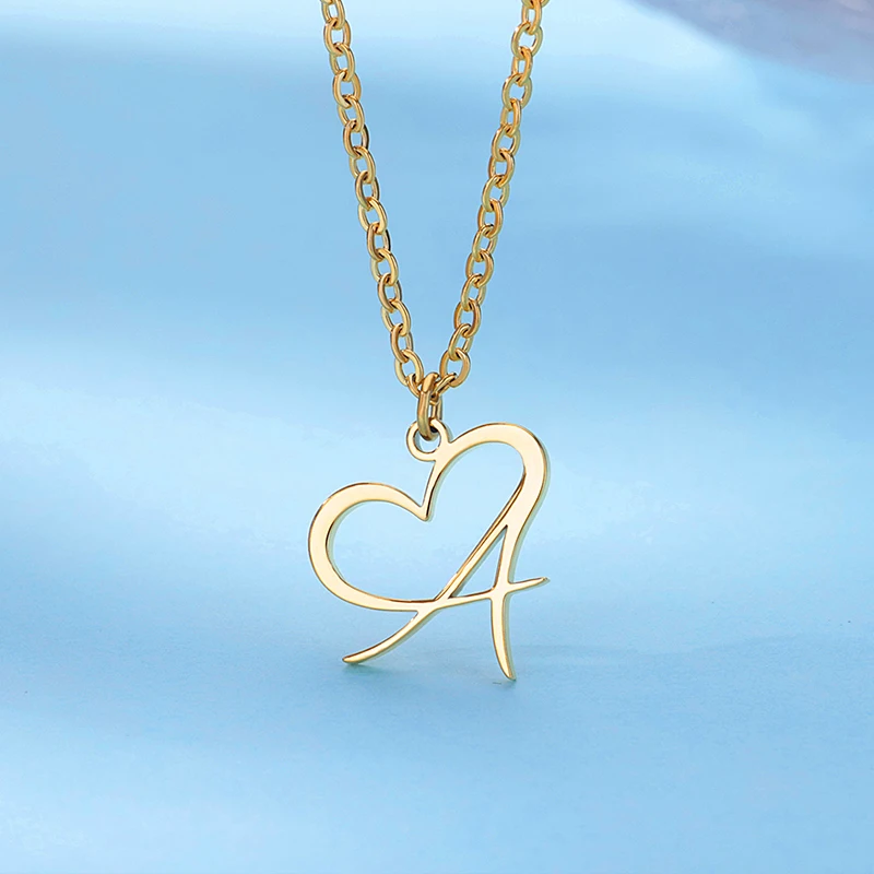 Heart Initial Letter Necklace for Women Stainless Steel Initial Pendant Necklaces Aesthetic Wedding Fashion Jewelry Gift