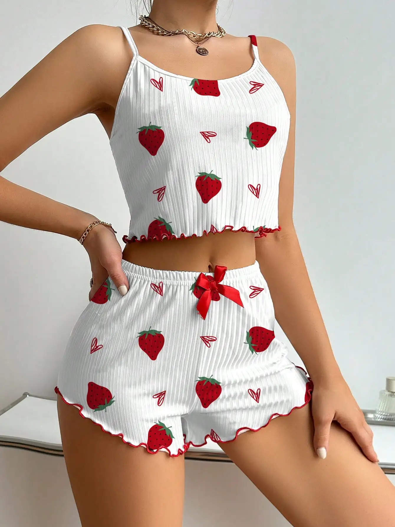 Women's 2 Pieces Pajamas Set Sleepwear Camisole Heart Love Printing Casual Tank Tops and Shorts Ventilate Soft Loungewear