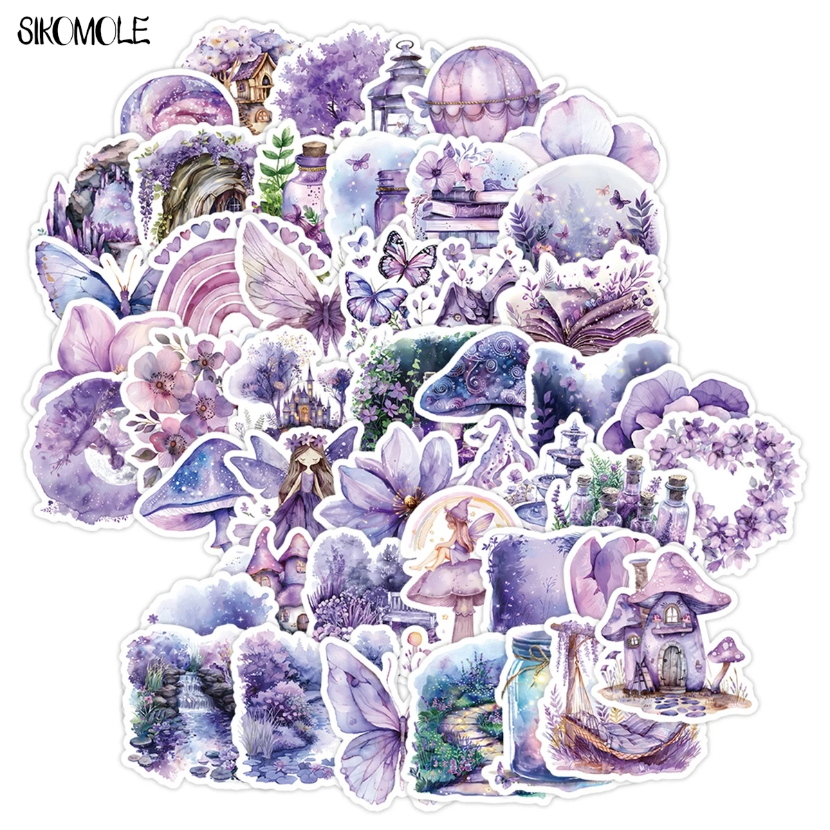

10/30/50PCS Purple Fairy Tale Garden Cute Stickers Aesthetic DIY Children's Toys Kids Travel Luggage Decal Graffiti Sticker Pack