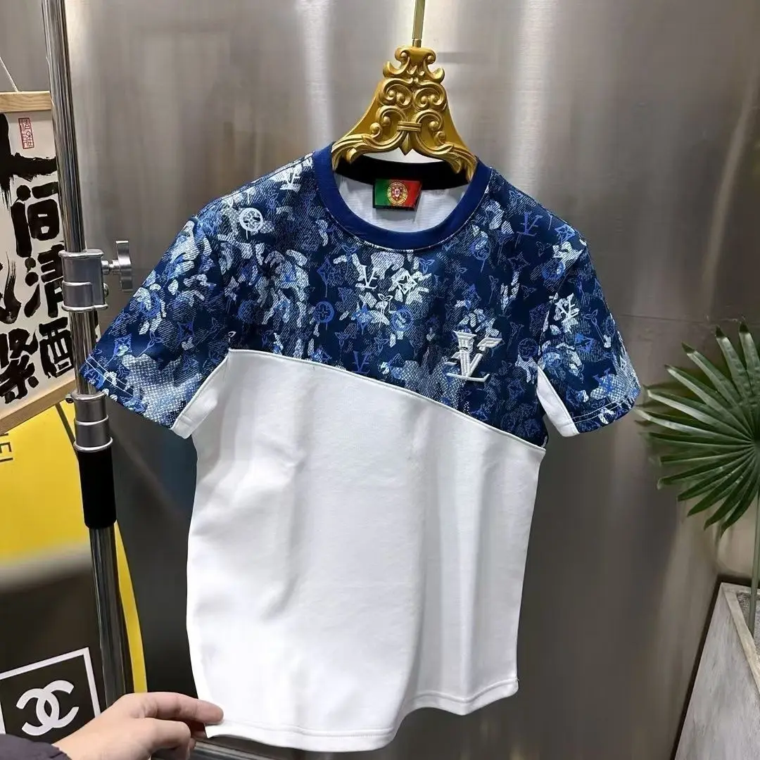 

Новинка 2025 года, повседневная модная одежда с короткими рукавами и вышивкой Guochao, мужской свободный модный топ с короткими рукавами и круглым вырезом