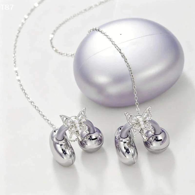 Clip On Open Ear Wireless Earbuds With Butterfly Crystal With Chain Decor Comfortable For Daily Use GiftsT Ing Q Store