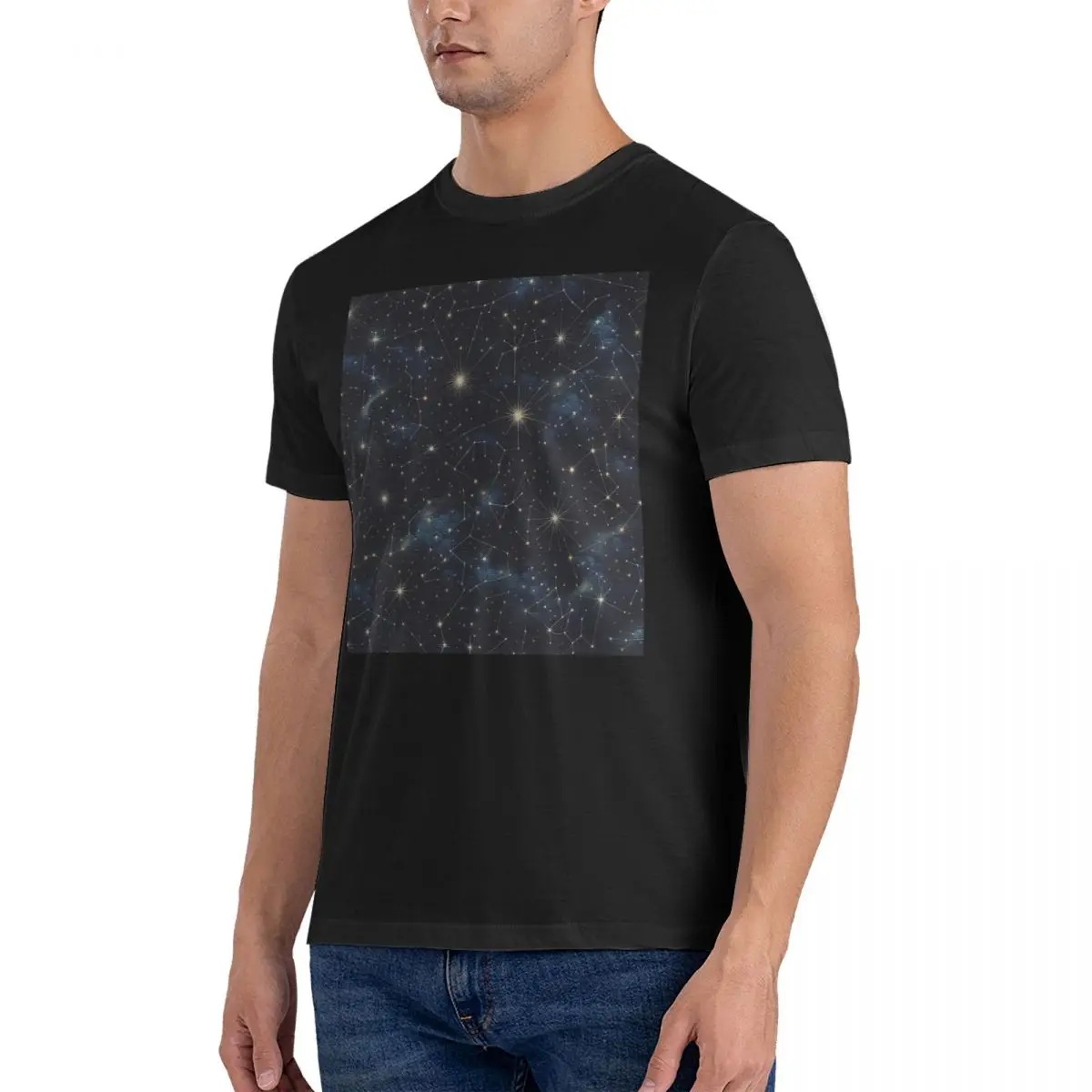 

Night Sky Golden Celestial Stars Zodiac Constellations 100% Cotton T-Shirt Men's T Shirts Men O-Neck Short Sleeve S-6XL