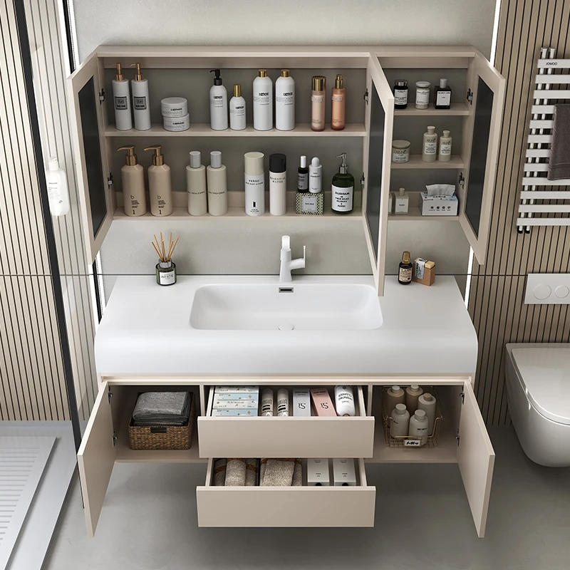 Light luxury modern skin feeling integrated basin bathroom cabinet simple bathroom washbasin sink washbasin cabinet combination