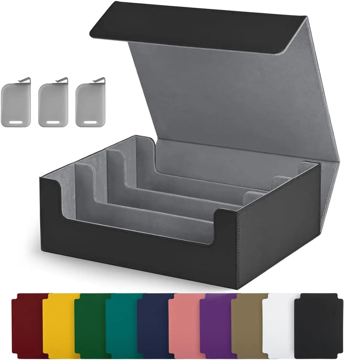 

Коробка для хранения коллекционных карт из искусственной кожи с магнитной застежкой, вмещает 1800 карт в протекторах, с разделителями и стопперами для коллекционных игр