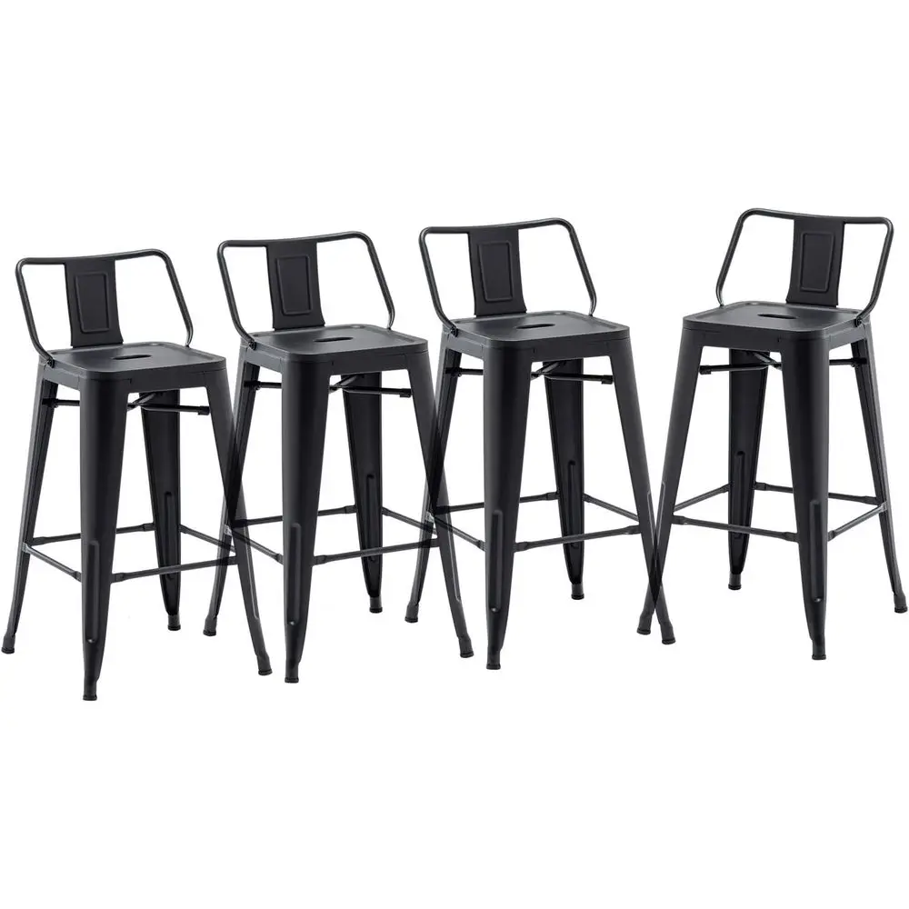

24 Inch Matte Black Low Back Metal Counter Height Bar Stools Set of 4, Suitable for Indoor and Outdoor Use