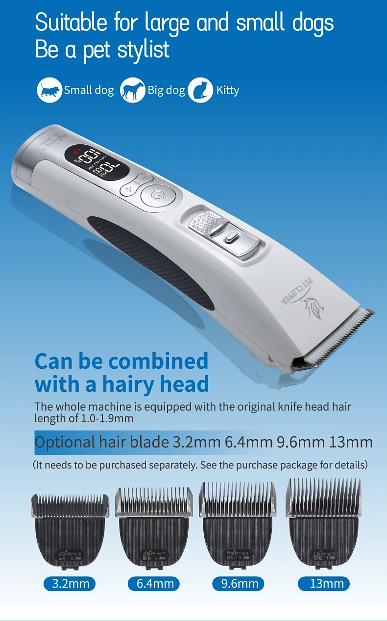 Fenice P100 Professioneller Haarschneider für Hunde und Katzen mit LCD-Bildschirm, 4000 mA, elektrischer Fellpflege-Trimmer und Klinge, wiederaufladbare Haarschneidemaschine – Detail 2