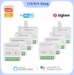 Tuya Zigbee WIFI Smart Switch Module 1/2/3/4 Gang 2 Way Control Switches Breaker Mini DIY Relay Smart Life For Alexa Google Home