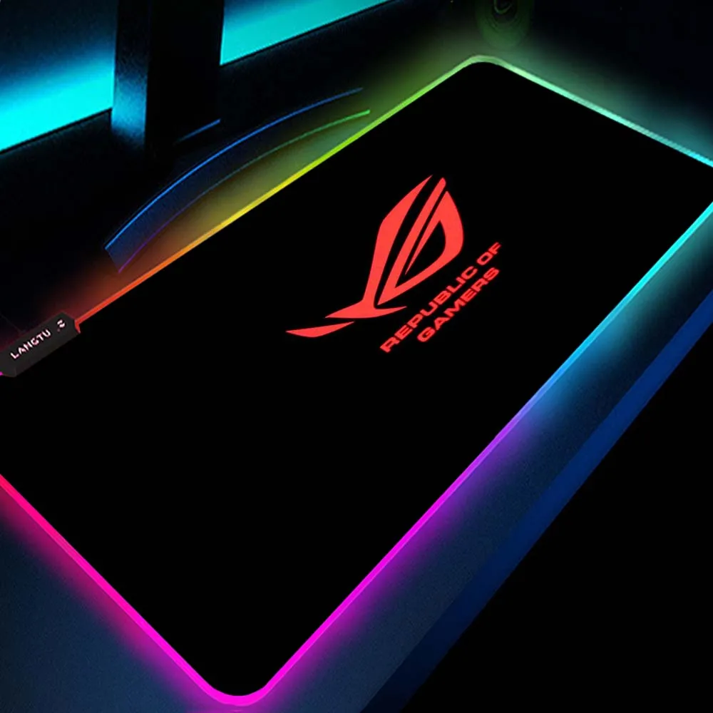 Imagem -02 - Mrglzy Rgb Led Mouse Pad Cidade Asus Rog Acessórios para pc Tapetes de Jogos Configuração Mesa Gamer Retroiluminado República dos Jogadores Mouse Pad