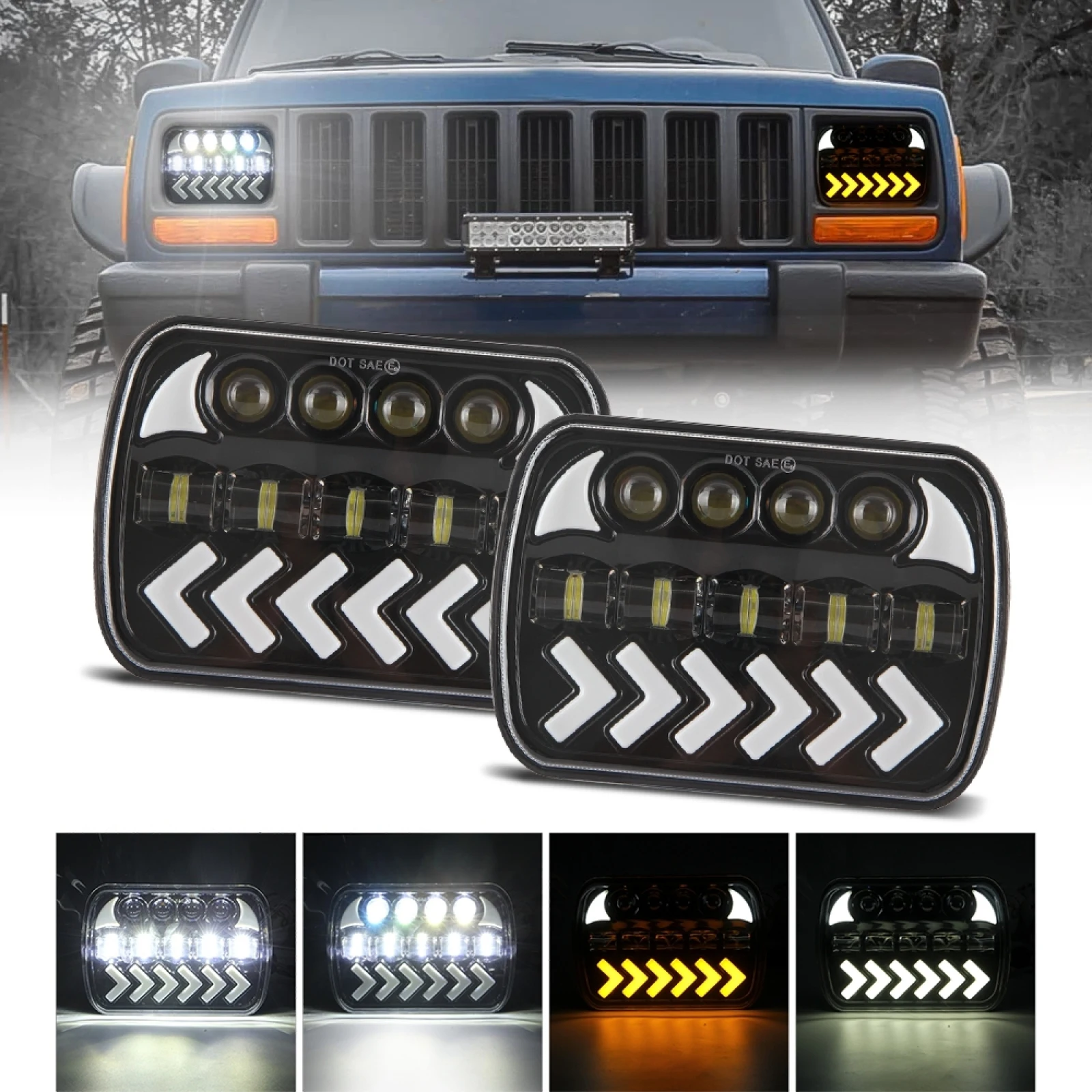 1 Pair 7 inch 5 inch Square Fishbone Running Water Turn Signal Light