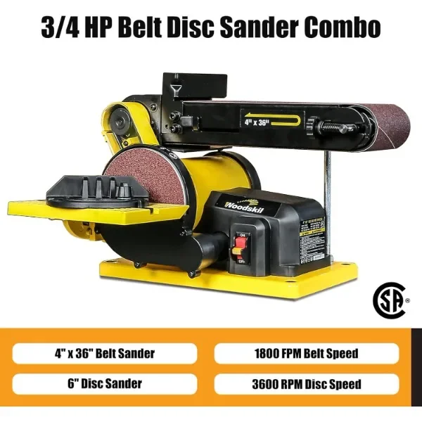 4.3A Belt Sander, 4 x 36 in. Belt & 6 in. Disc Sander, Double Dust Exhaust Port, Steel Base, 2Pcs Sandpapers Included