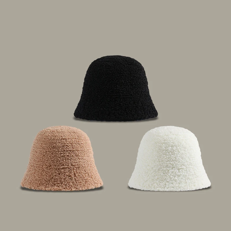 

Plush autumn and winter fisherman hat, women's new solid color versatile bucket hat, warm and fashionable outdoor face enhancing