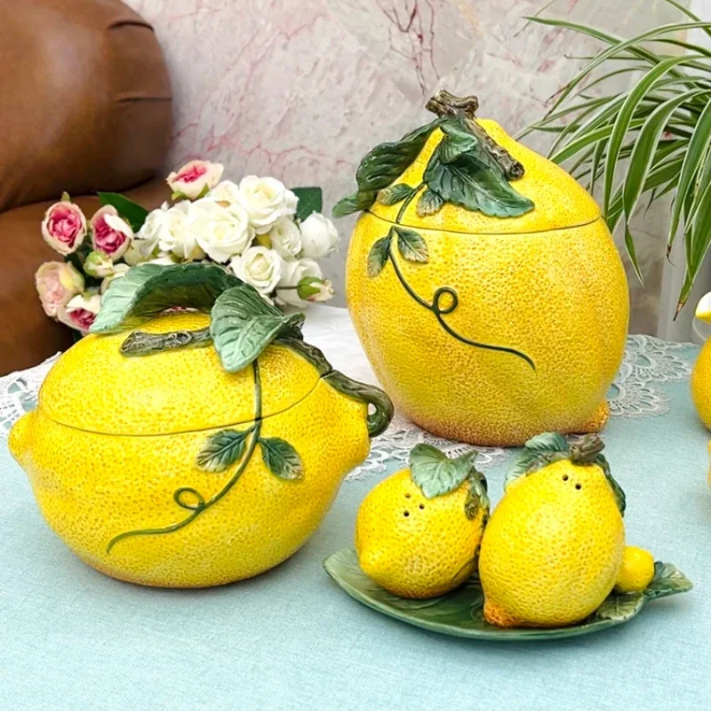 Creative Lemon Storage Jar Pepper Salt Bottles European Dry Fruit Snack Container Living Room Display Crafts Citrus-Themed Snack