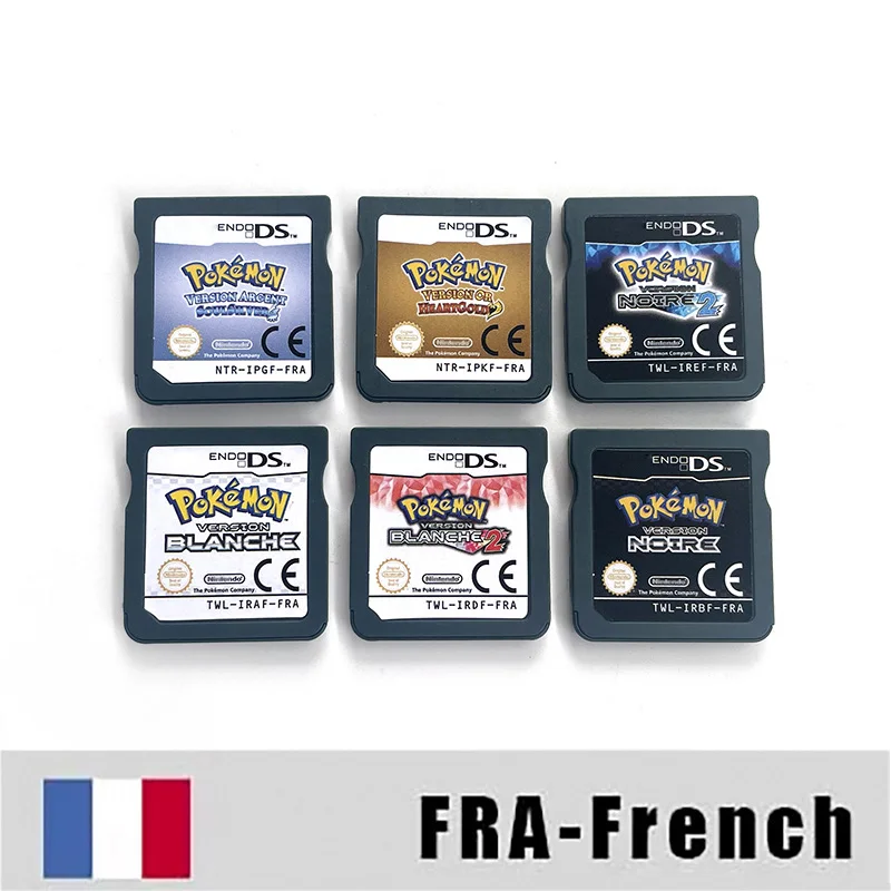 ESP FRA ITA USA NOE بوكيمون أسود أبيض 1 2 شوارز Weiß Noir بلانك HeartGold SoulSilver لعبة خرطوشة ل ds nds 3ds