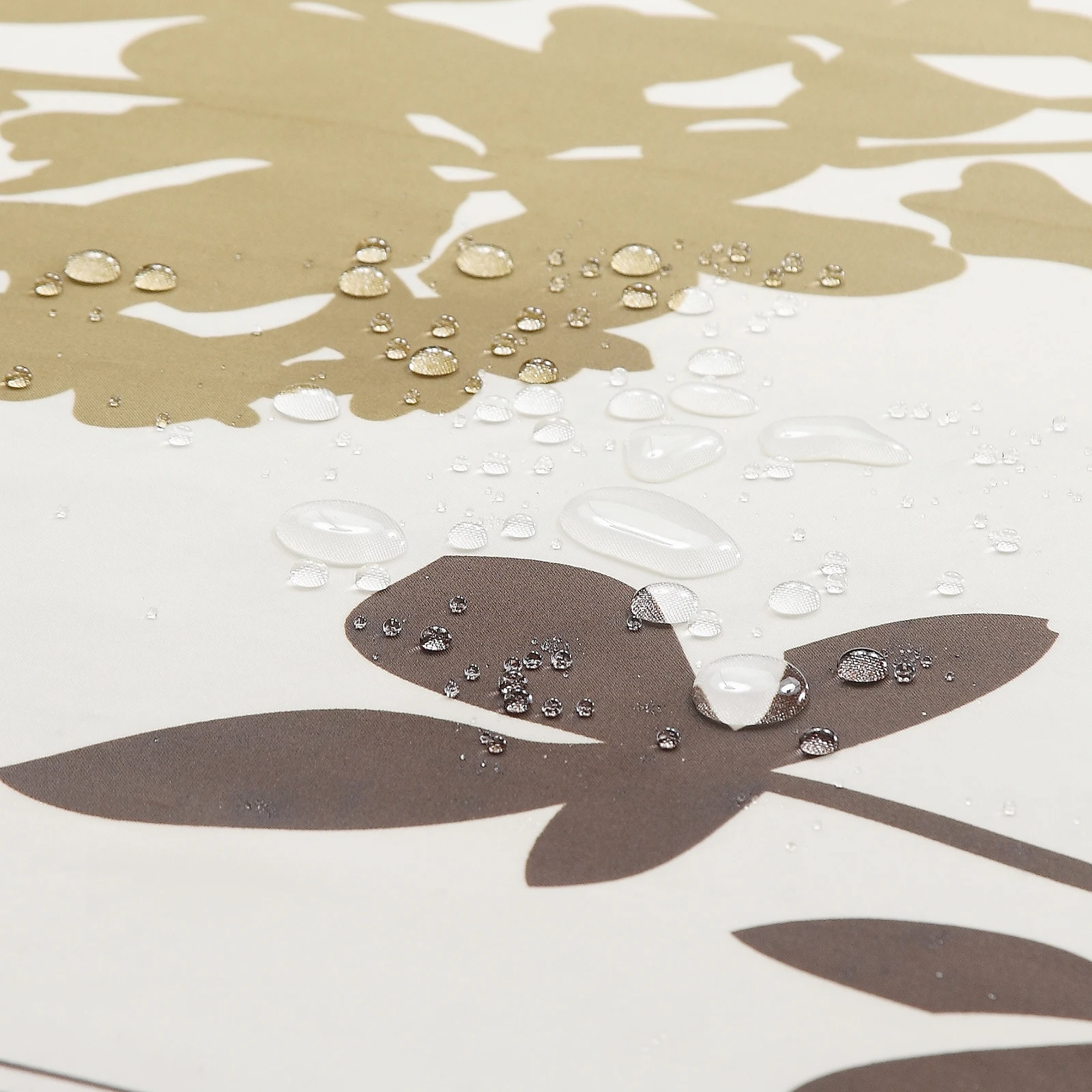 Silhouette Brown Flower Polyester Waterproof Cream Fabric Leaves Printed Decorative Ivory Floral Shower Curtain