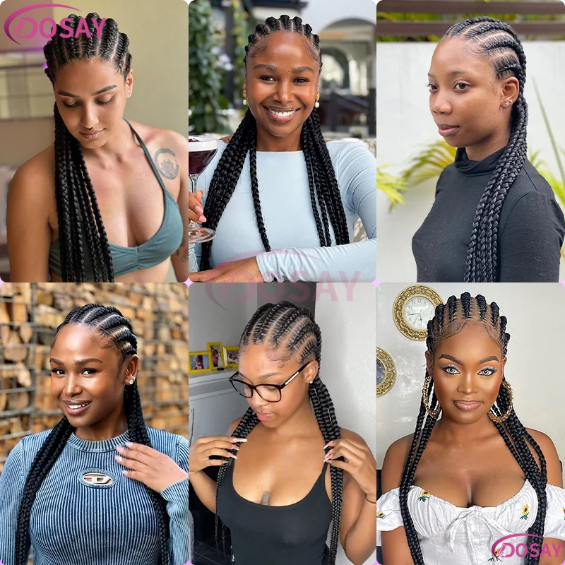 باروكات أمامية من الدانتيل بالكامل مقاس 36 بوصة للنساء ذوات البشرة السمراء، باروكة شعر صناعية من كورنو برايدينج، شعر مستعار أسود للاستخدام اليومي