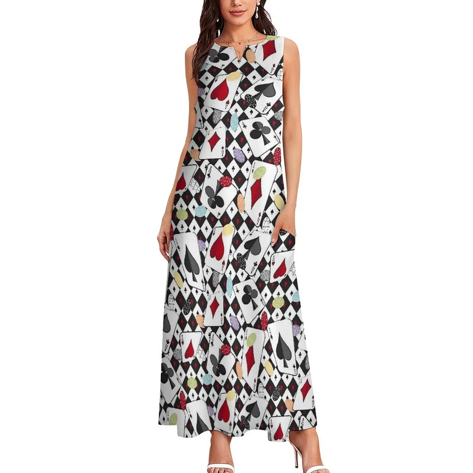 Casino Playing Card Print Dress Summer  Street Wear Bohemia Long Dresses Woman Vintage Maxi Dress Gift