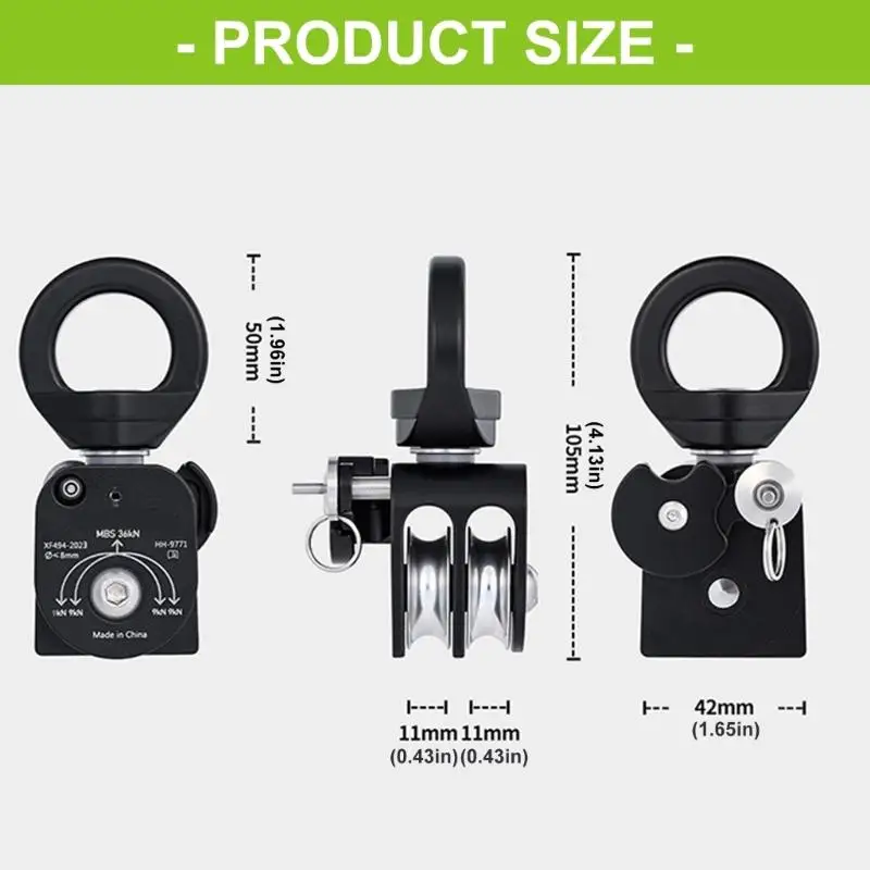 652F سبائك الألومنيوم مجموعة حبل نايلون بكرة مزدوجة لتسلق الجبال دائم