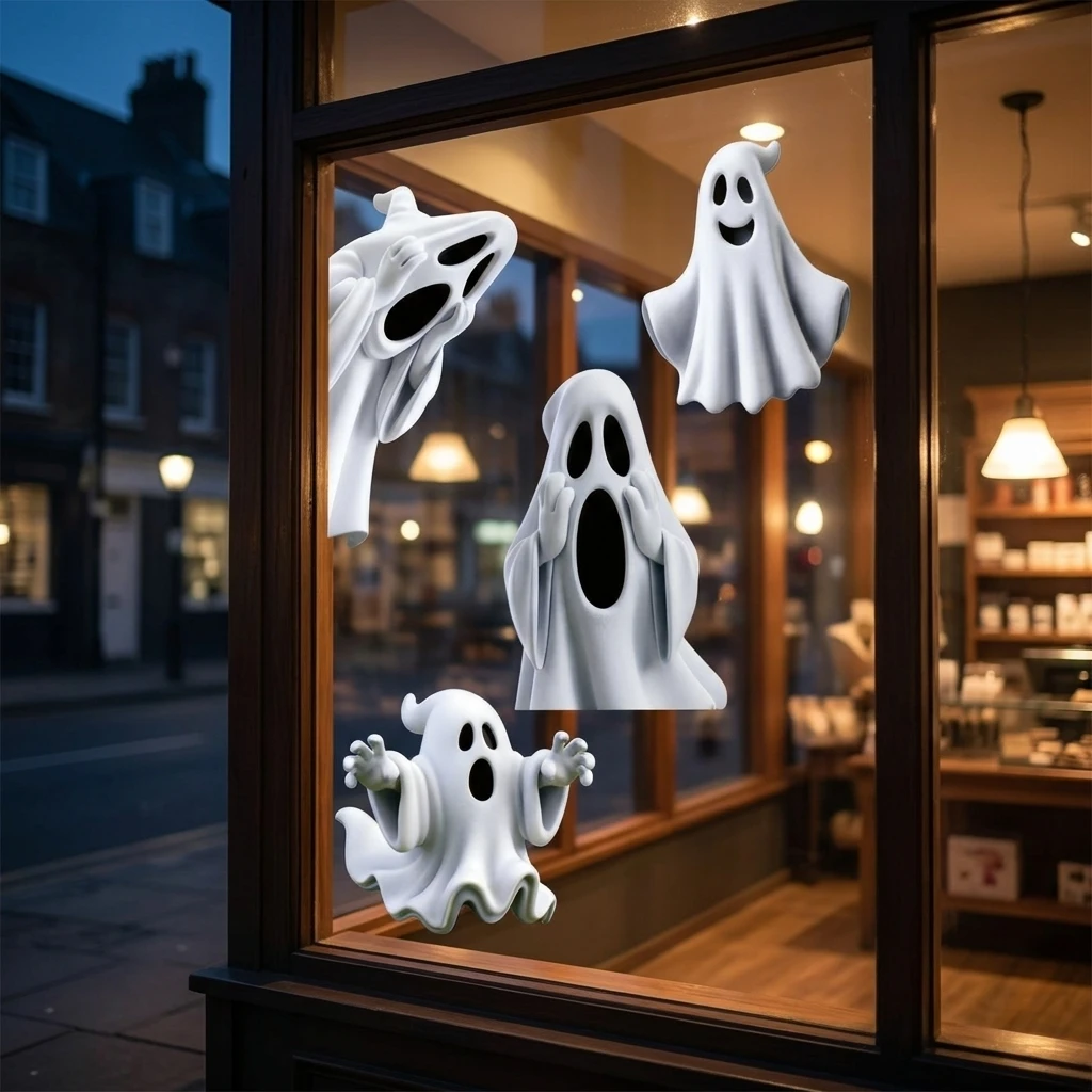Halloween Party Window Stickers Ghost Static Cling Decals Reusable PVC Glass Decor for Home Storefront Holiday Decoration
