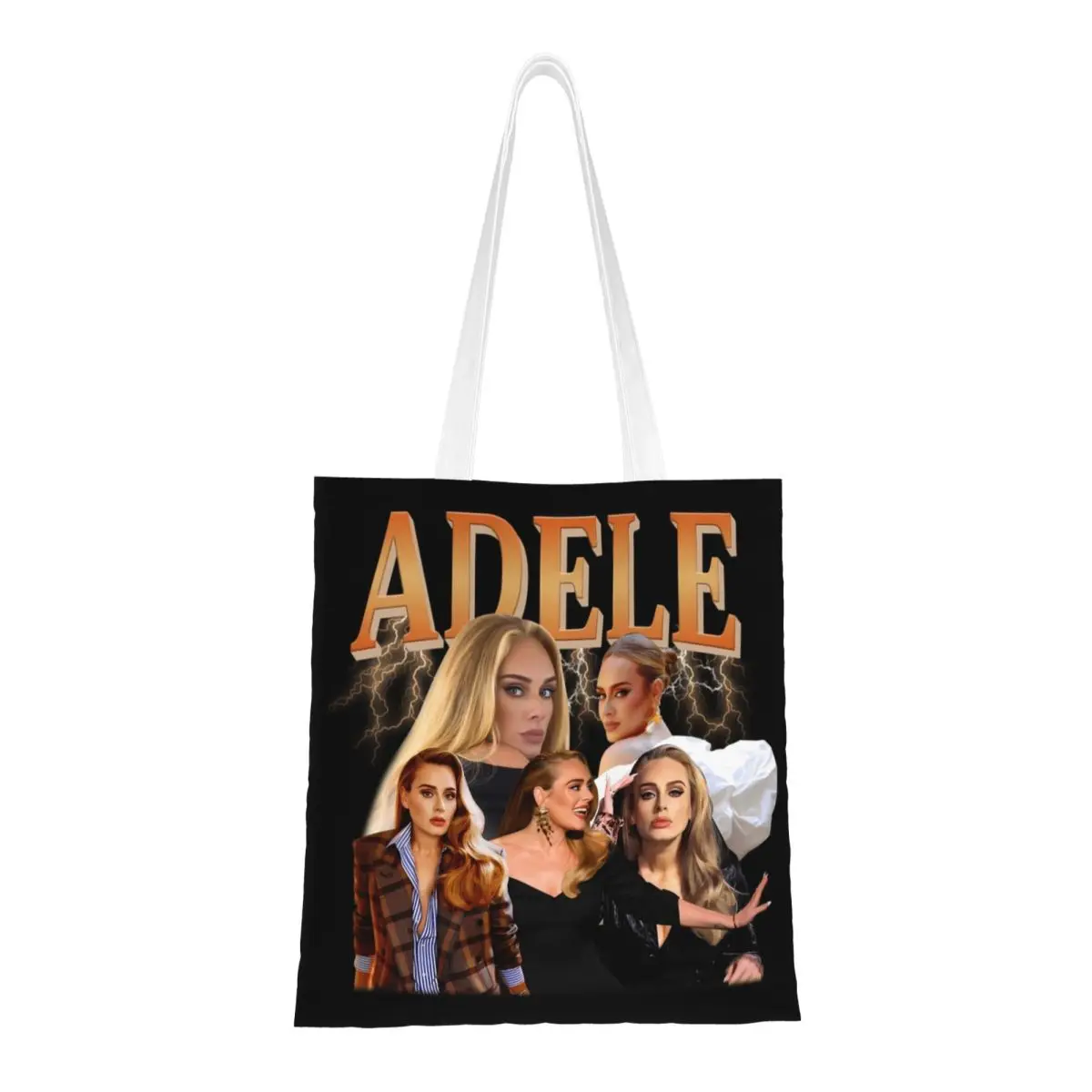 Custom Fashion British Music Singer Adeles Shopping Tote Bag Reusable Canvas Groceries Shoulder Shopper Bag