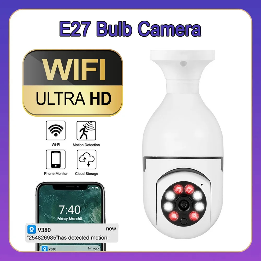 

WIFI Camera 2.4G HD 1080P Surveillance Video LED Light Wireless Panoramic Home Security CCTV E27 IP Camera Two Ways Audio CCTV