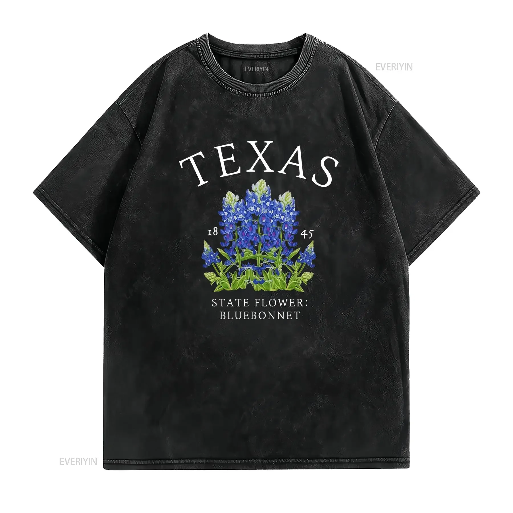 Vintage Texas State Flower Bluebonnet Botanical Print Casual T Shirt vintage Washed Stylish fashion Soft Breathable homme