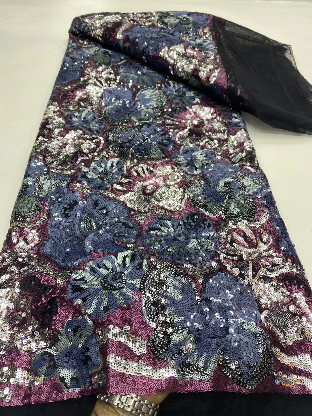 

2025 африканская нигерийская высококачественная вышивка блестками, тюль, кружевная ткань, швейные бусины, камень для выпускных платьев DP0410, 5 ярдов