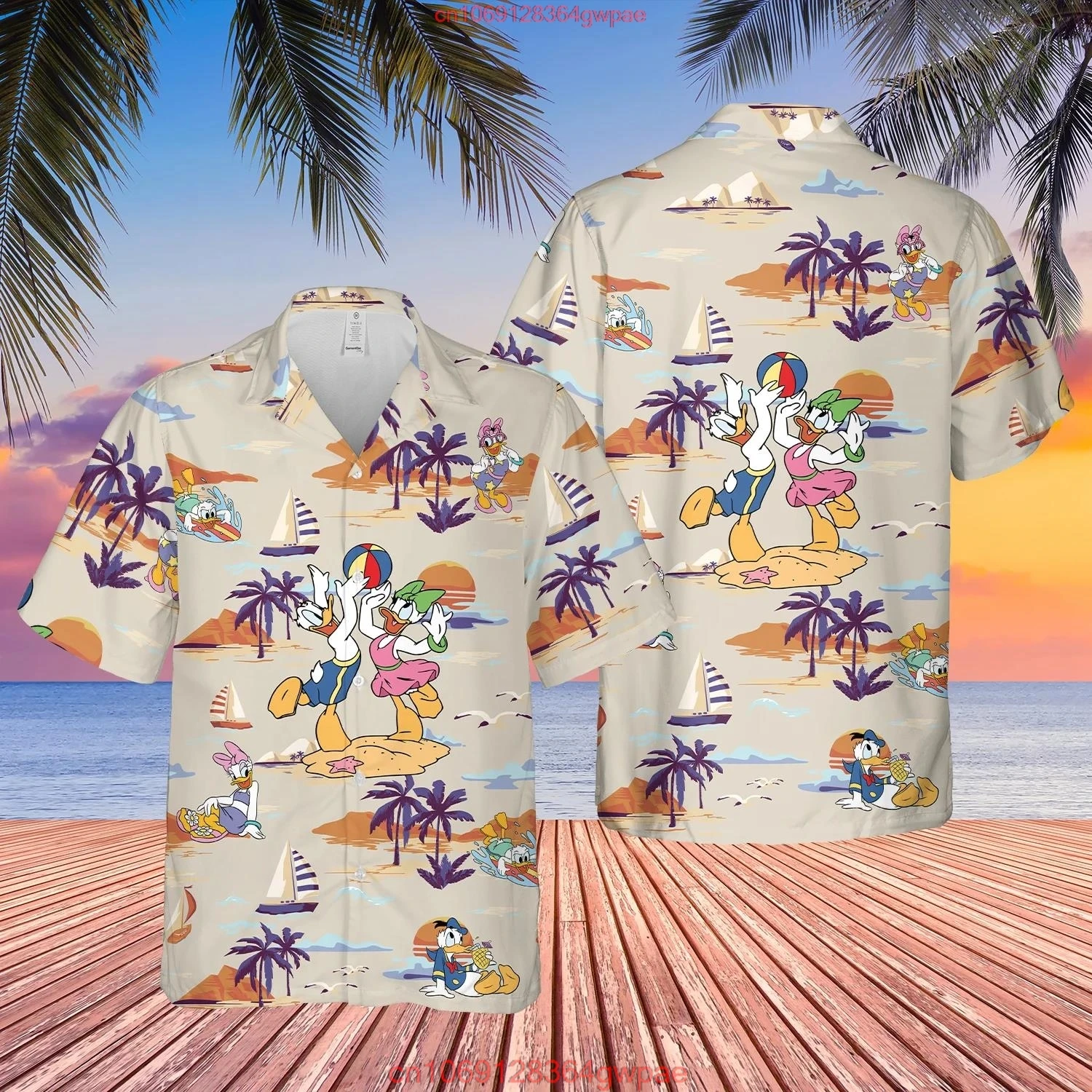 Donald duck Hawaiian Shirts Men\'s Short Sleeve Tops Disney Hawaiian Shirt Casual Beach Short Sleeve Vintage Button Down Shirt