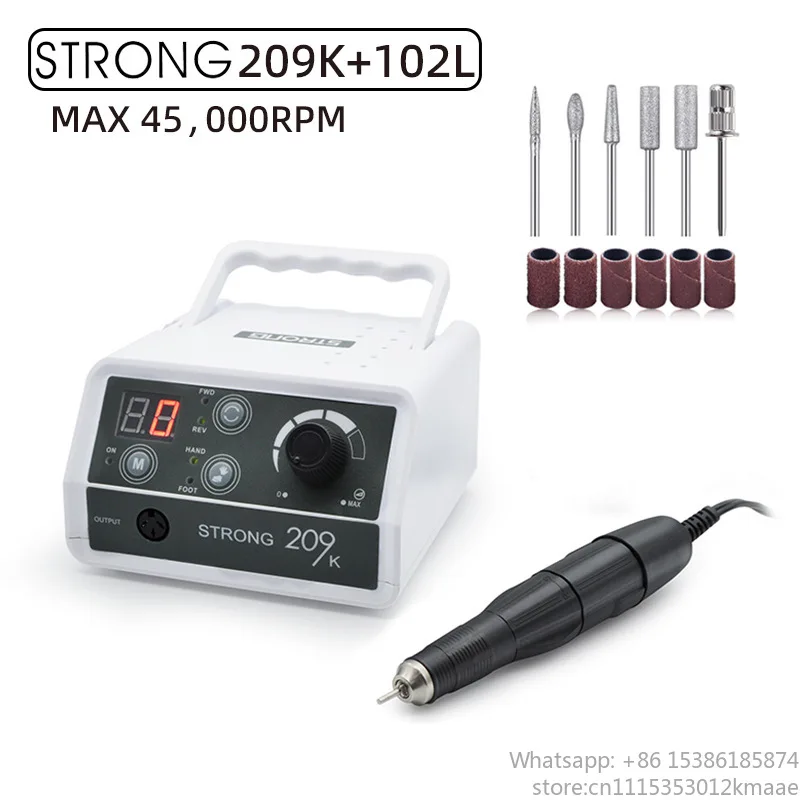 Vequyn 65W Nail Drill Machine STRONG-209K Control Box + 102L Handpiece, Max 45,000 RPM for Nail Art & Jewelry Polishing