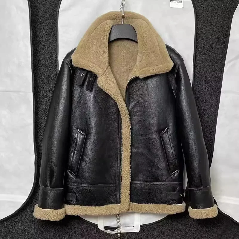 

shipping.Winter Free warm thick fur jacket.Classic B3 100% real natural sheepskin with wool.Men shearling coat.quality