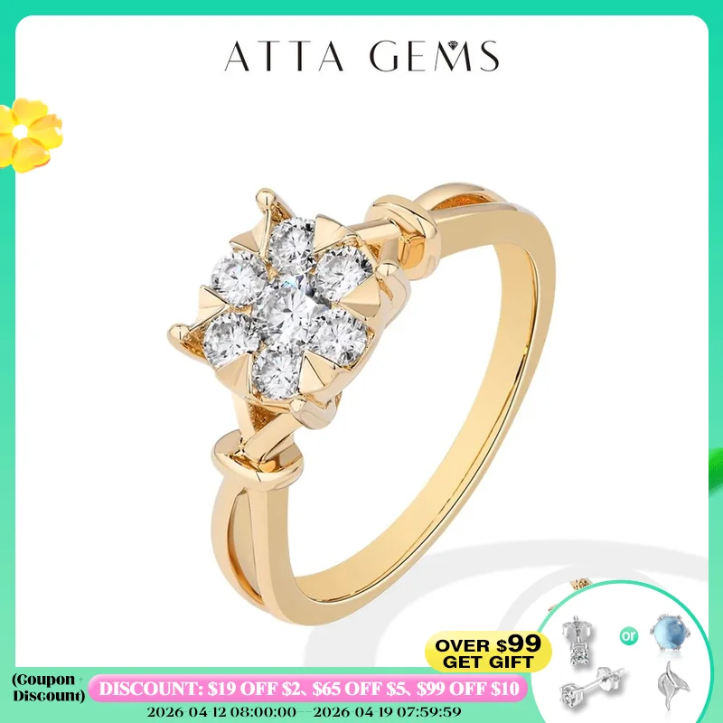 

ATTAGEMS Classical 0.2ct Moissanite Ring For Women Flower Cluster Design D VVS1 925 Sterling Silver Wedding Rings Fine Jewelry