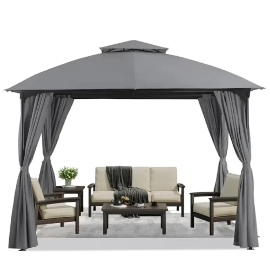 Patio Arc Gazebo Outdoor  Tent 10'x10' Party Tent Shelter with Curtains Expansion Bolts and Wind-Resistant Ropes for Patios Gar