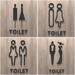 Plaque Black Gold Toilet Sign Plate Acrylic 3D Wash Room Door Wall Label Sticker Wc Holder Signage Board Art For Bathroom Decor